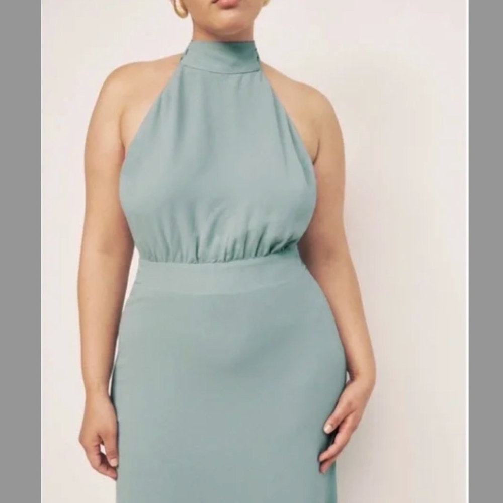 Reformation Lizbeth Halter Neck Dress Celadon
